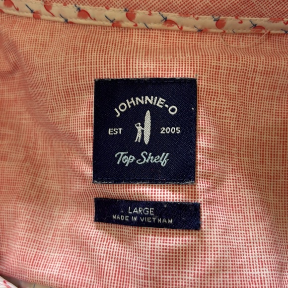 JOHNNIE-O TOP SHELF MENS LARGE SHORT SLEEVE BUTTON UP FLAMINGO PRINT - Picture 6 of 6